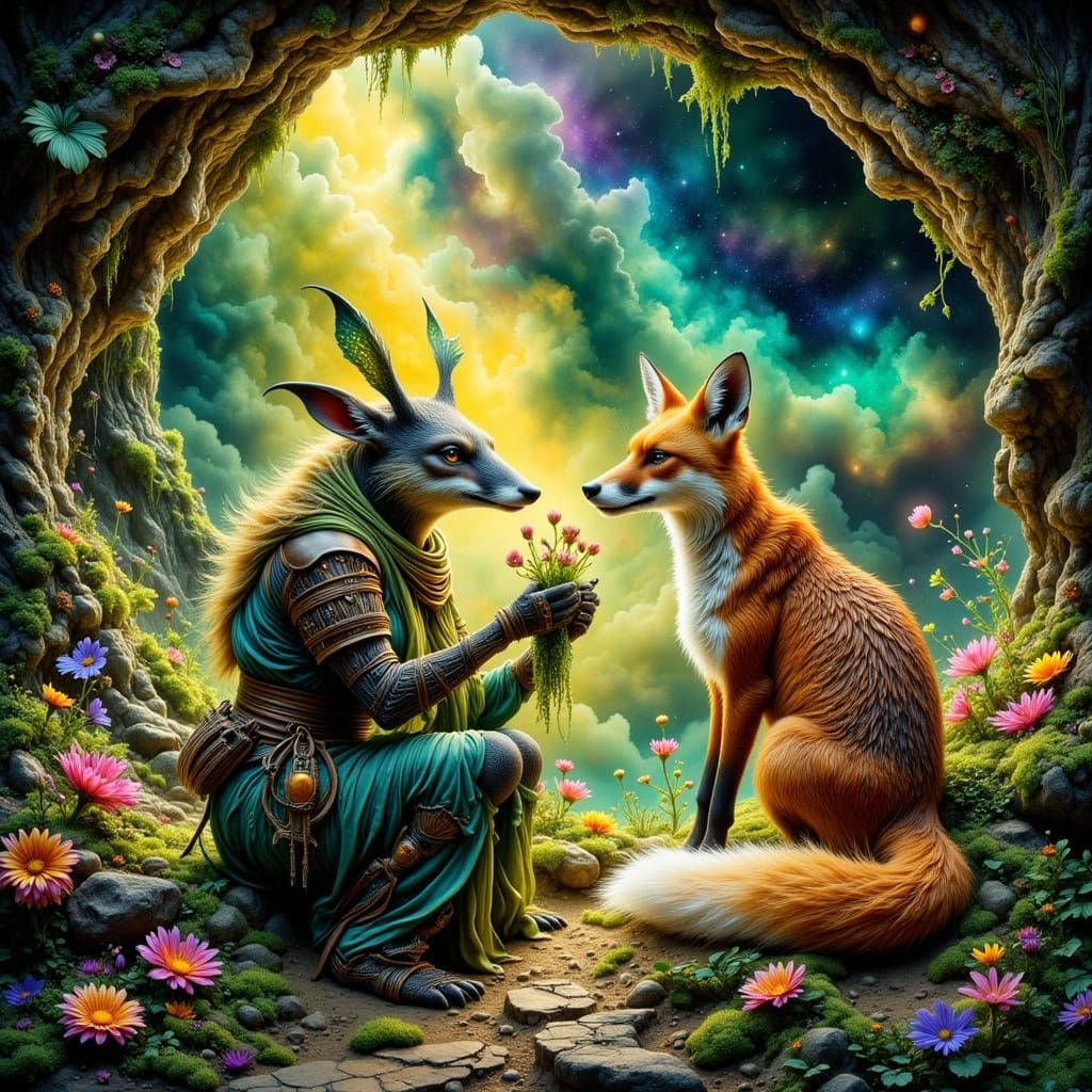 Dreamscape Herbalist in a Pulp Comic Landscape