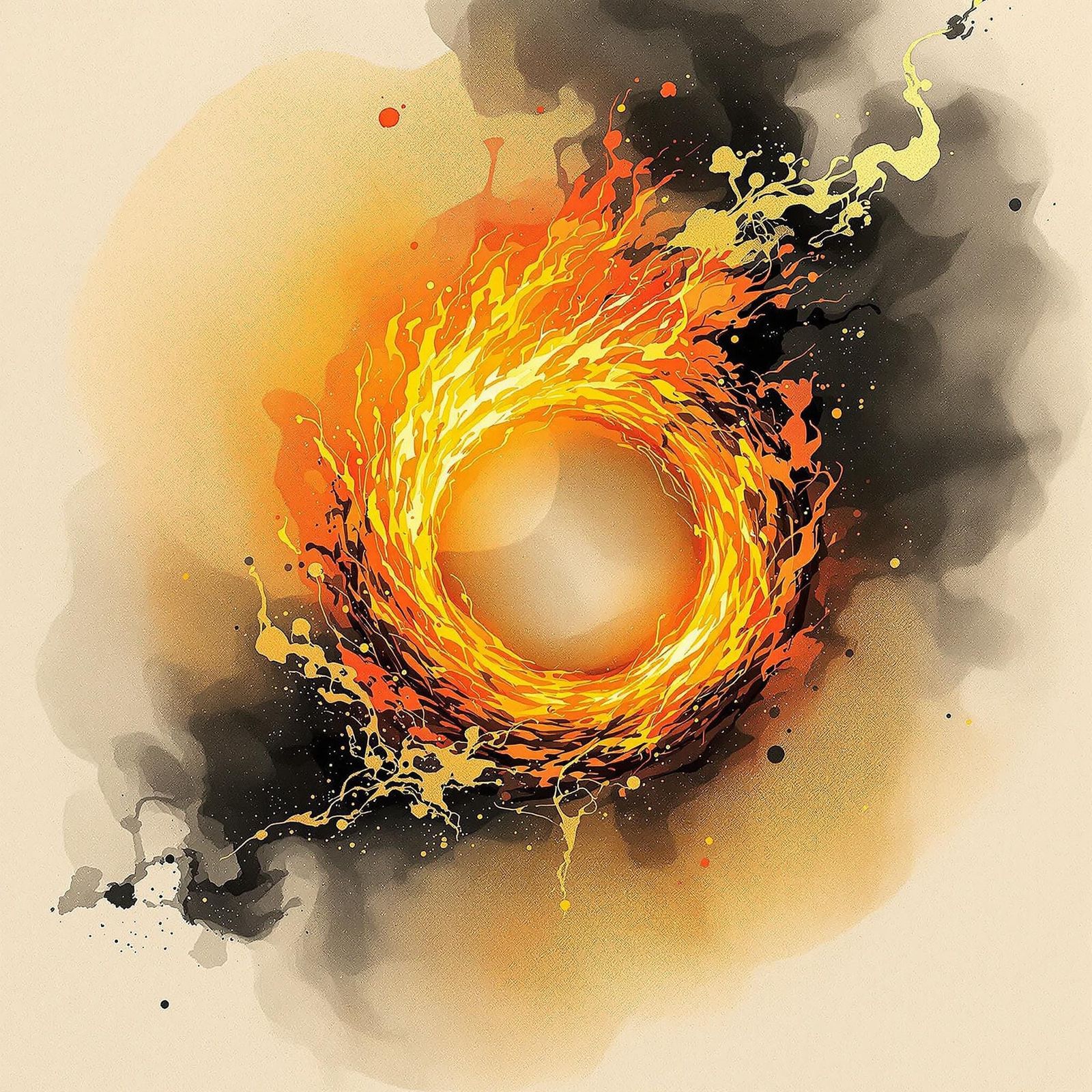 Molten Gold Ring in Sumi-e Style with Gold Leaf