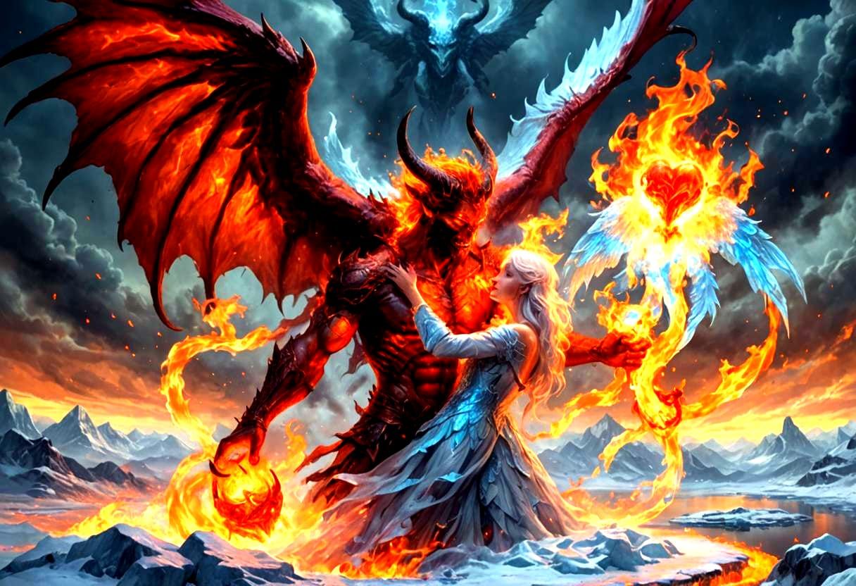 Passionate Embrace: Fire Demon and Ice Angel