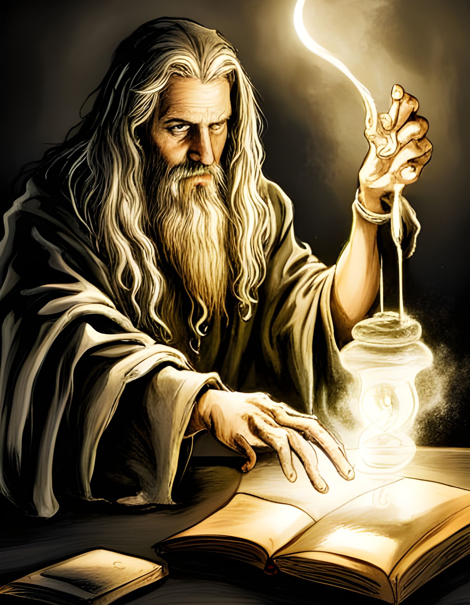 Mysterious Wizard Casting Spell in Magic Lab