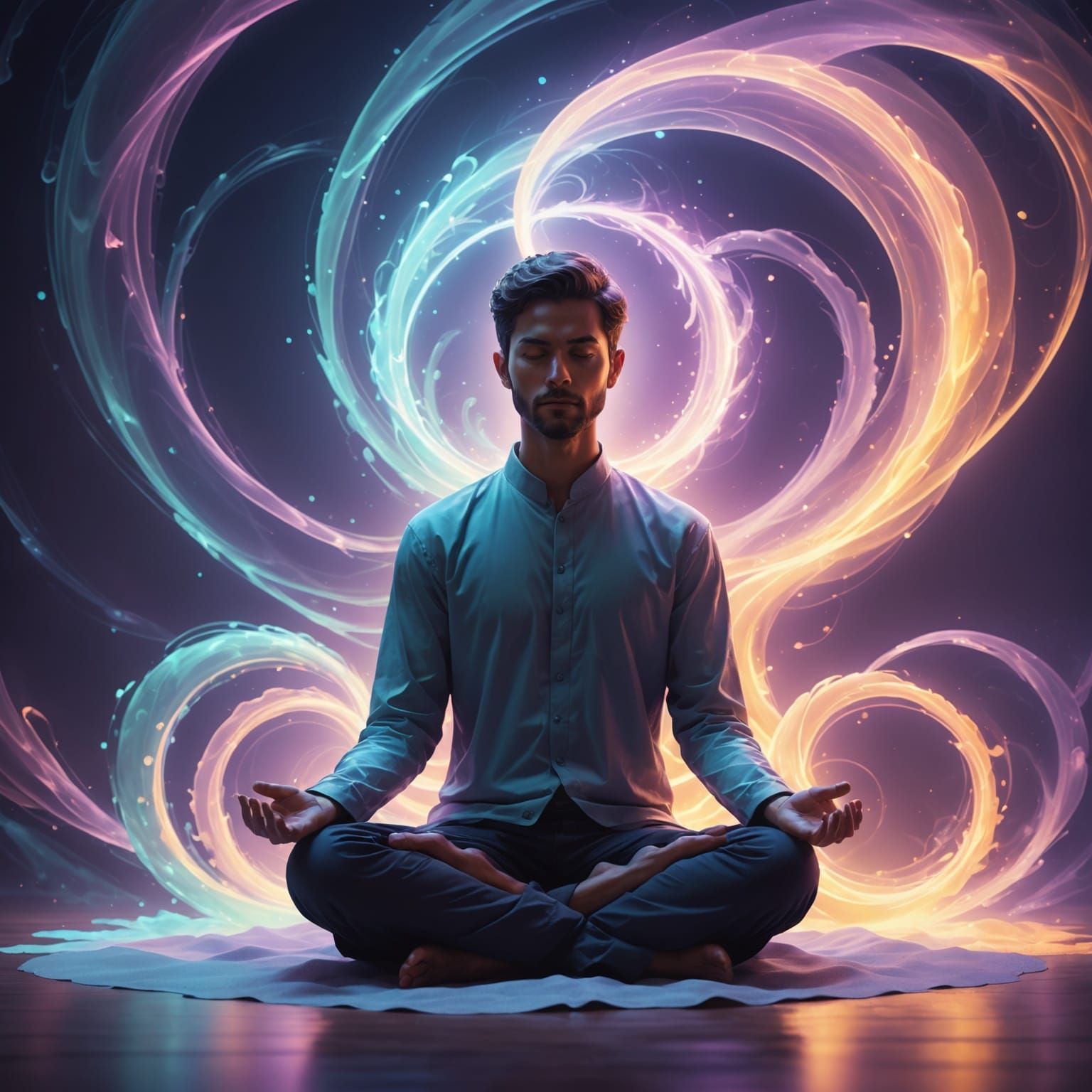 Character in Meditative Pose with Ethereal Glow