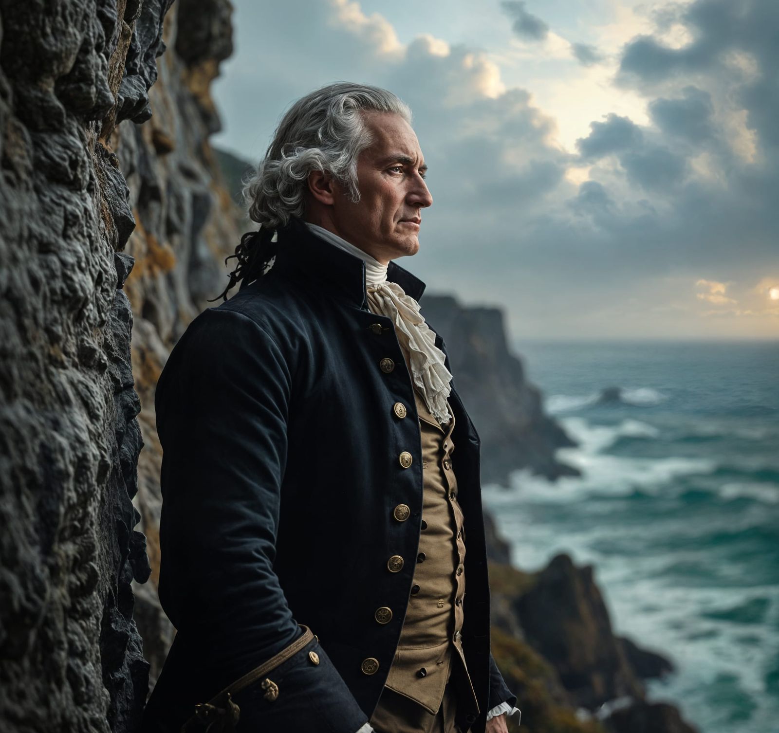 George Washington on Cliff Overlooking Stormy Sea