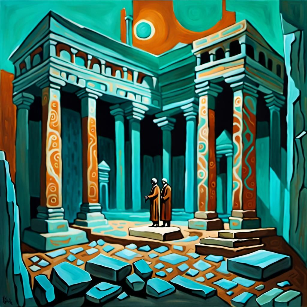 Surreal Gouache Painting of Ceremonial Disjunction