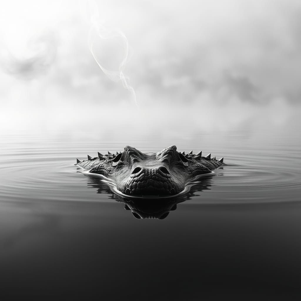 Mysterious Lake at Dusk in Cyberpunk Realism Style