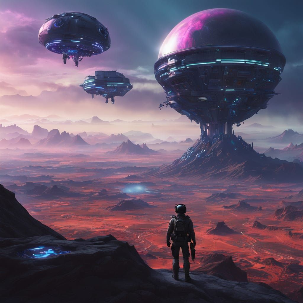 Cyberpunk Sphere World in Neon-Lit Exosuit Realism