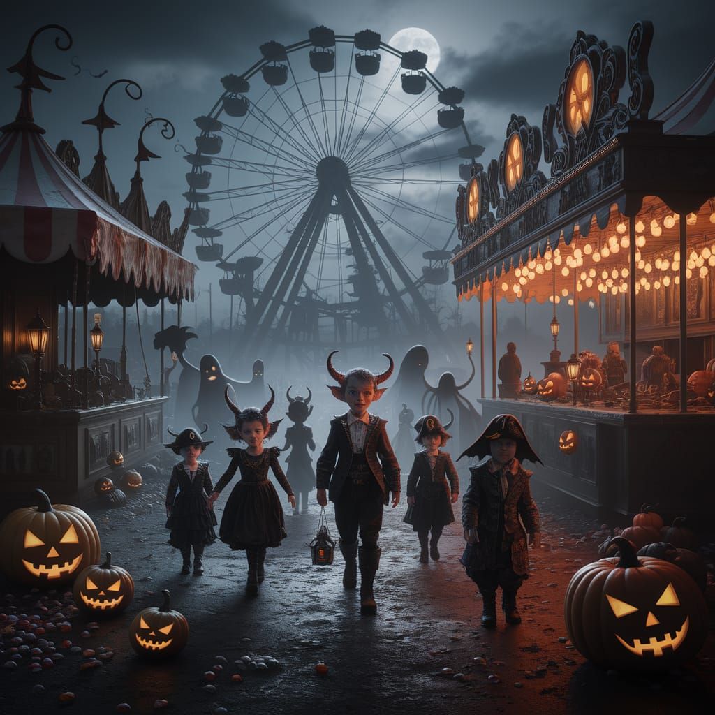 Abandoned Halloween Carnival in Eerie Fog