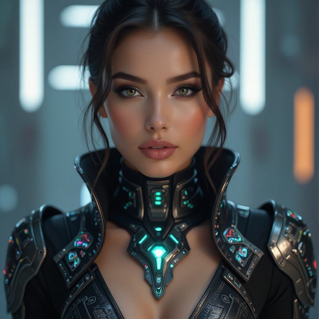 Futuristic Woman in Metallic Cyberpunk Outfit