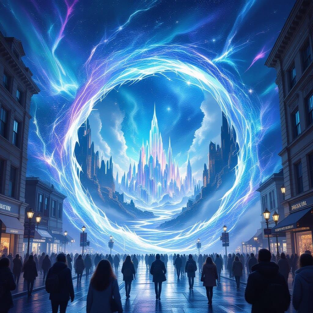 Ethereal Portal Unfolds in Bustling Street, Revealing Wondro...