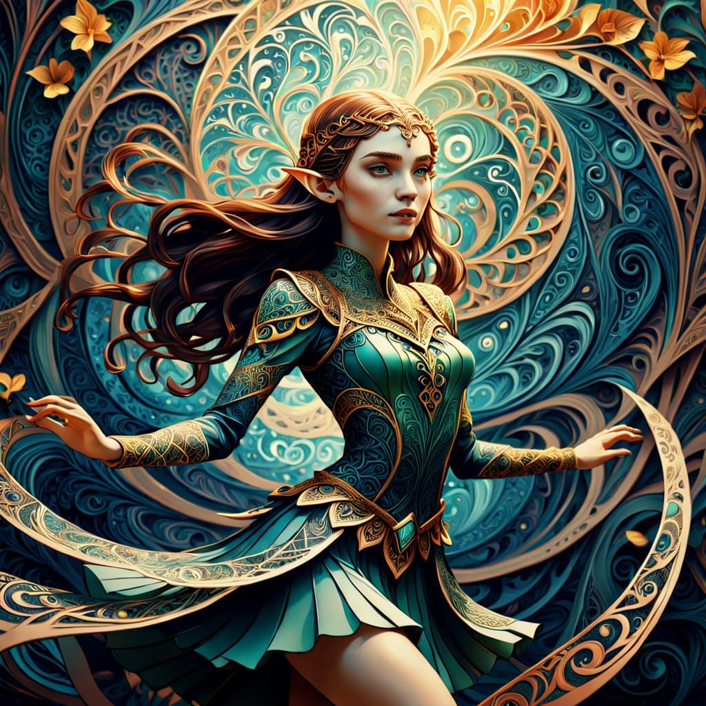Ethereal Elvish Portraiture in Cinematic Art Nouveau Style