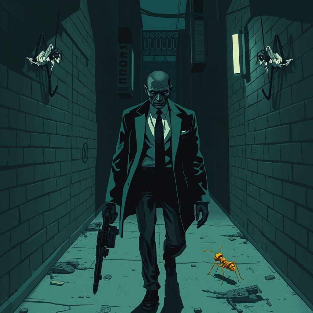 Cinematic Double Exposure: Agent and Yellow Ant