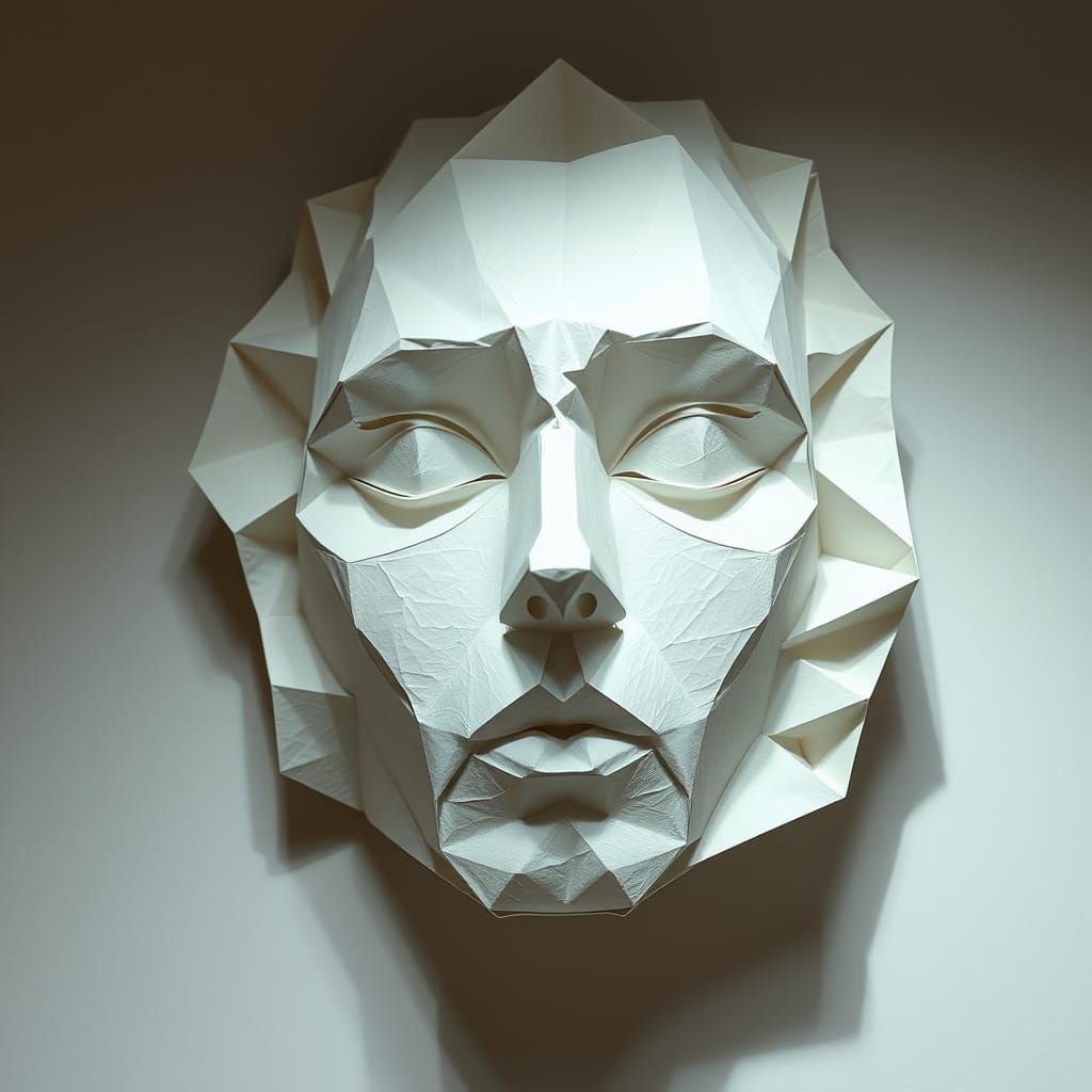 Ethereal Paper Sculpture of an Abstract Face