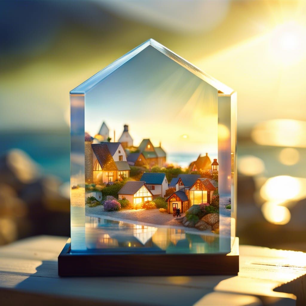 Translucent Glass Village with Ocean Bokeh