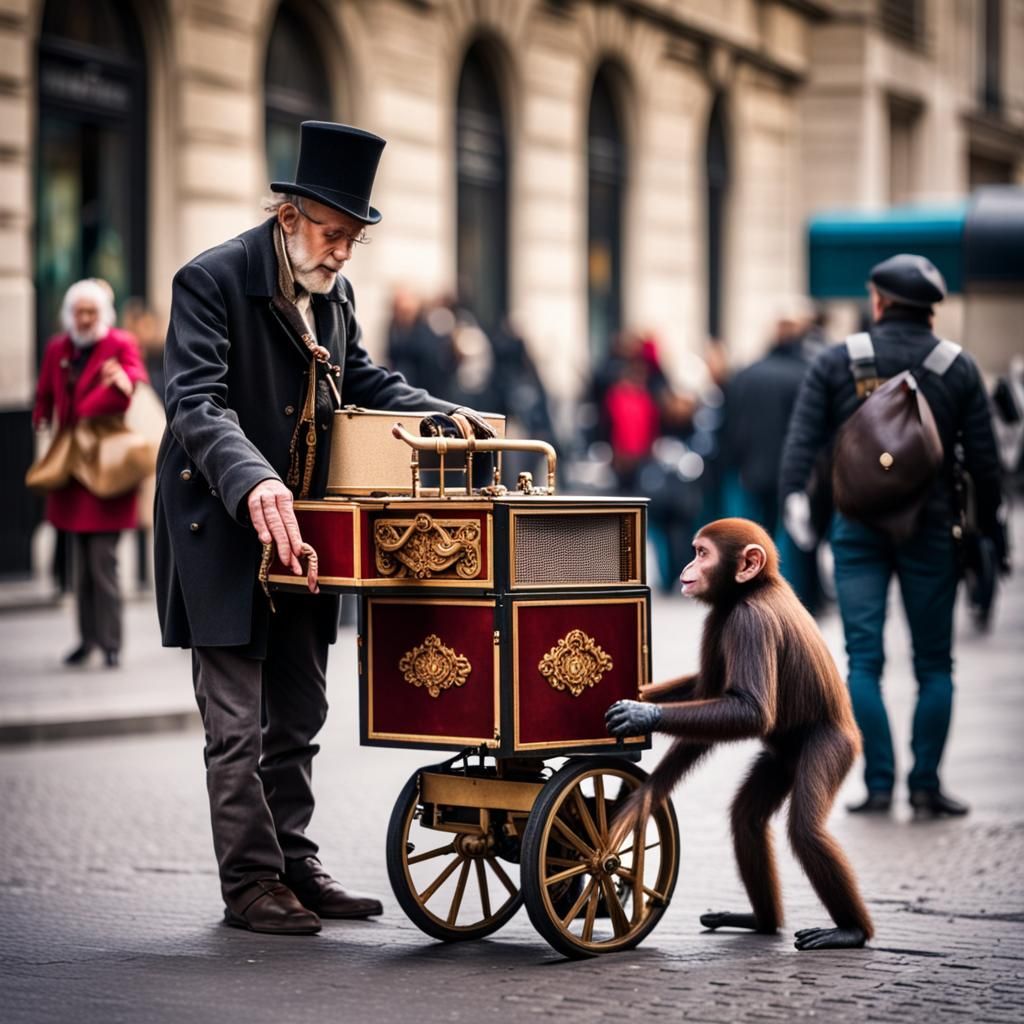 Parisian Street Performer with Organ Grinder