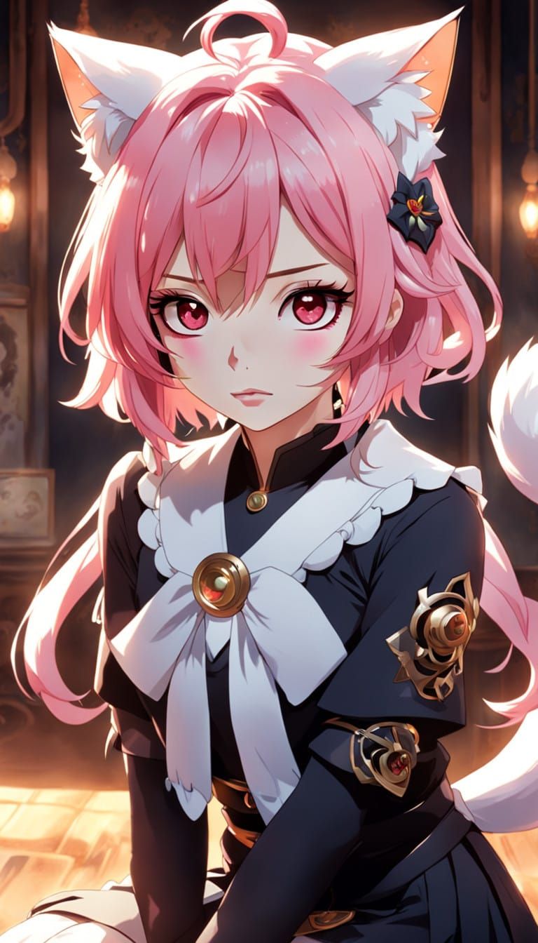 Elegant Anime Girl with Feline Features