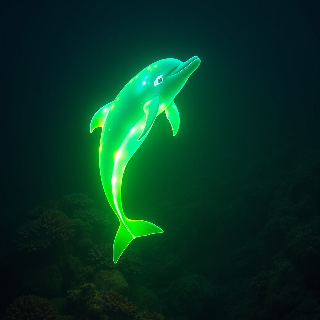 Glowing Bioluminescent Dolphin Spirit in Quantum Ocean