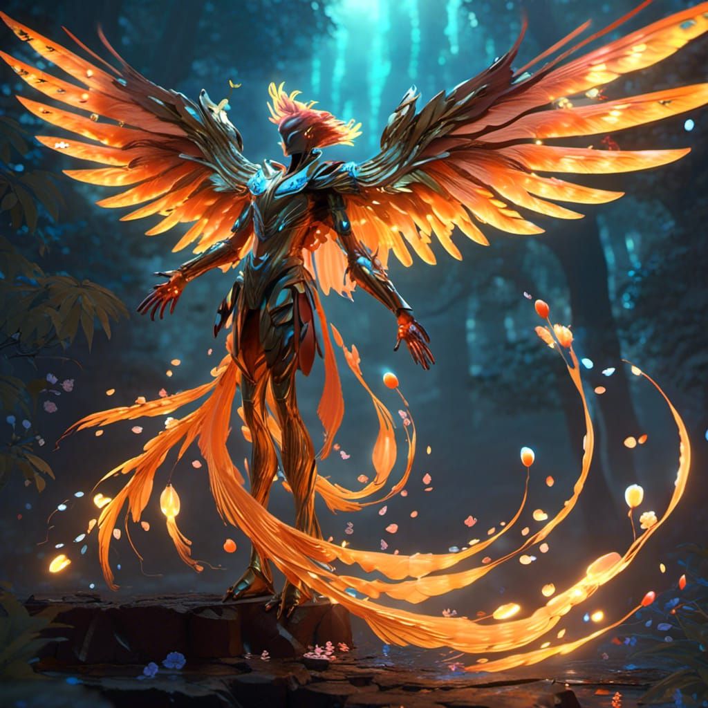 Small Light Phoenix with Bioluminescent Wings