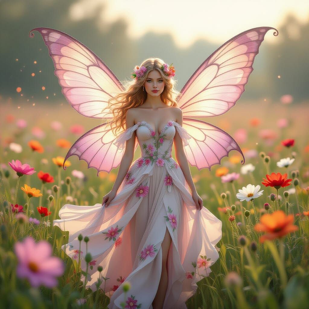 Ethereal Fairy with Luminous Flower Petal Wings
