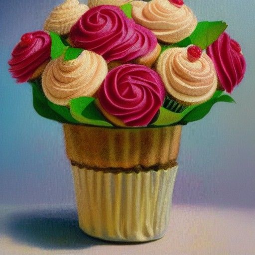Cupcake Bouquet in Oil Painting Style