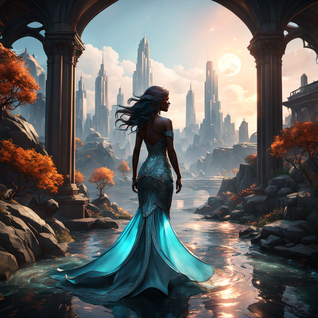 Majestic Mermaid Contemplates Atlanta Skyline