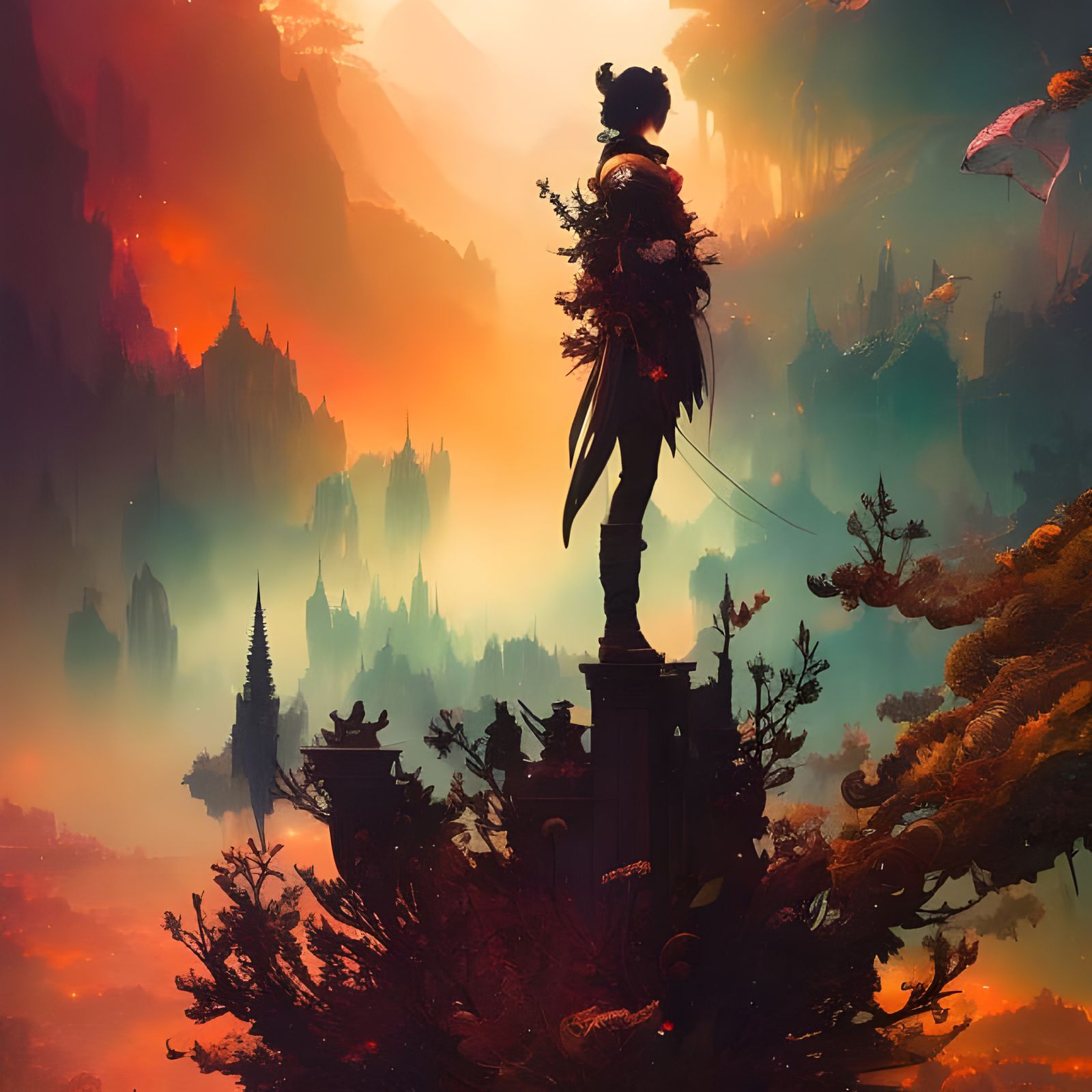 Cosmic Birds in Space: Rococo Anime Art