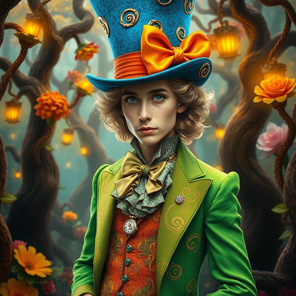 Mad Hatter in Vibrant Dreamlike Forest