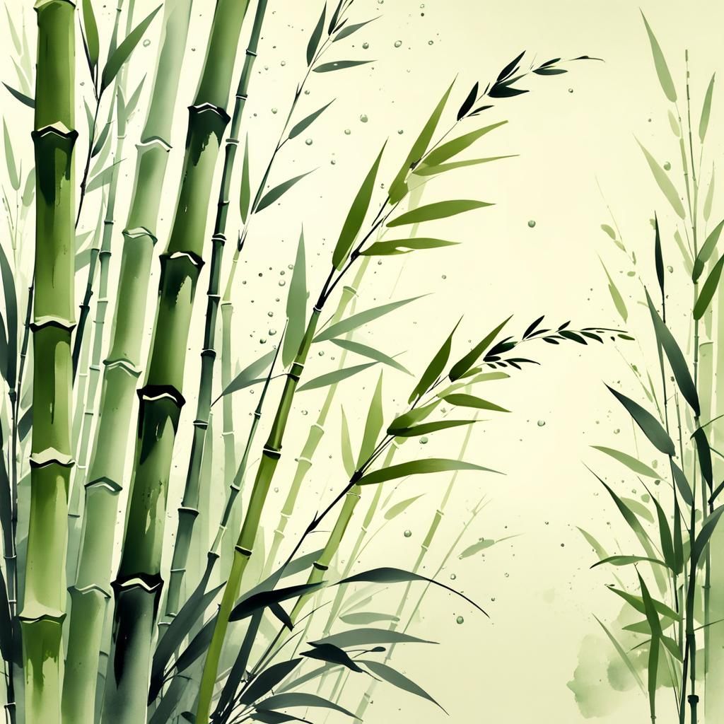 Muted Bamboo Blossoms in Chinese Ink Style