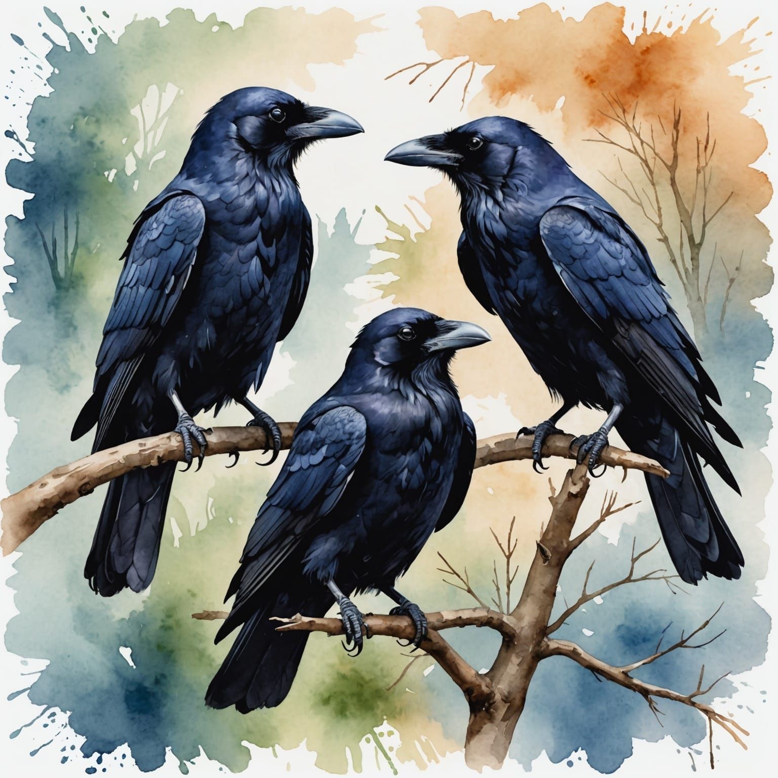 Watercolor Raven Watches Friend Fly Away