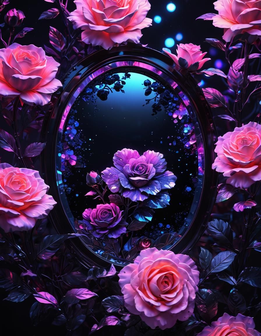 Holographic Geode with Neon Lights in Anime Style