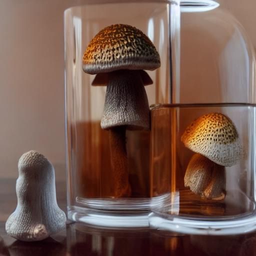 Giant Fly Agaric Mushrooms in Linocut Style