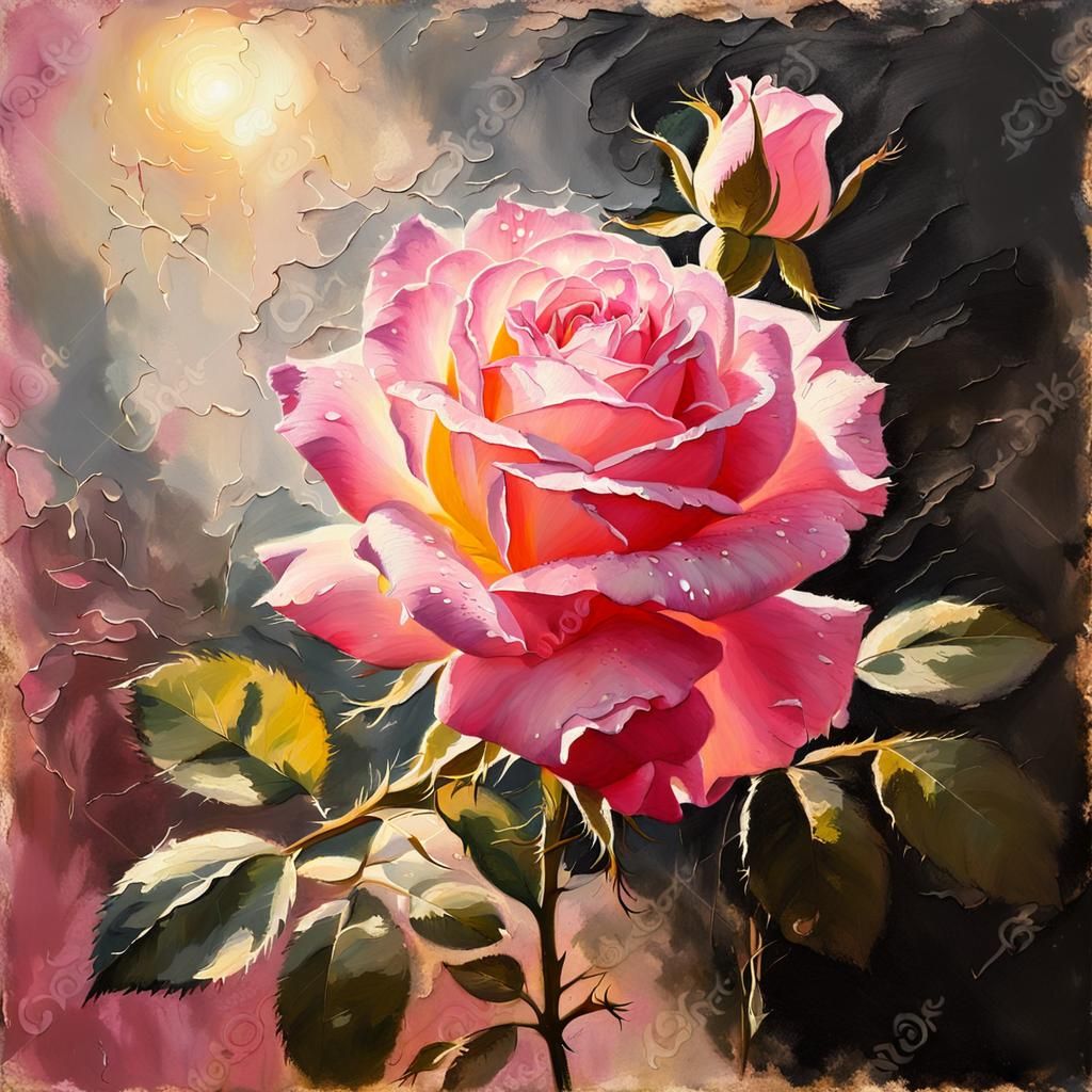 Gorgeous Pink Rose in Oil Painting Style