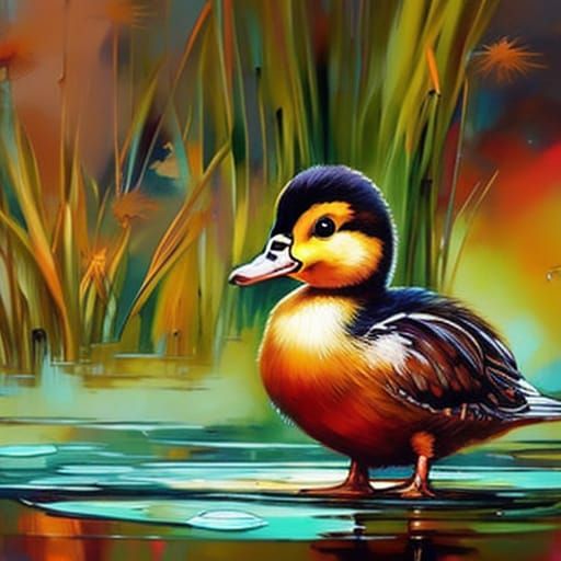 Cheerful Duckling Artwork in Painterly Style