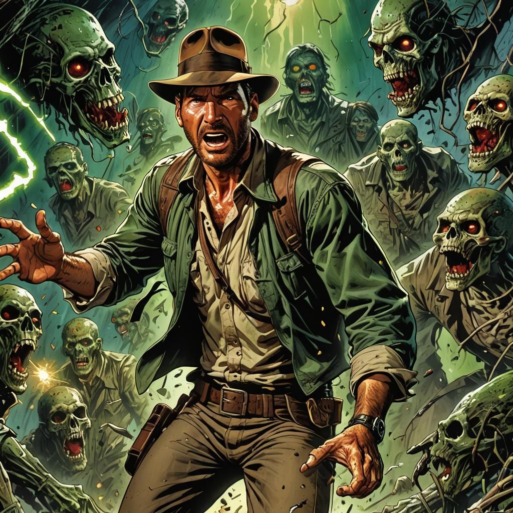 Indiana Jones and Zombies in Comic Book Art