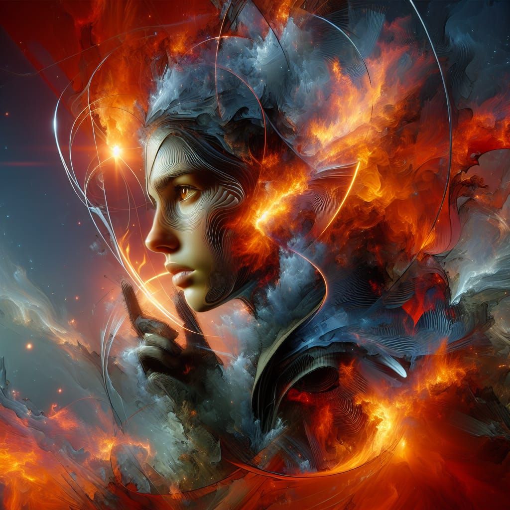 Fiery Portrait of a Female Adventurer in Digital Illustratio...