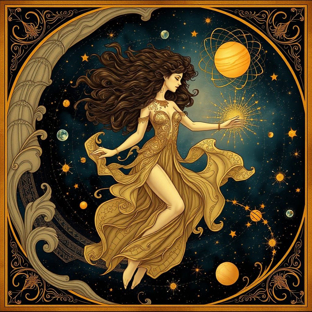 Ethereal Goddess Dancing Among Celestial Bodies