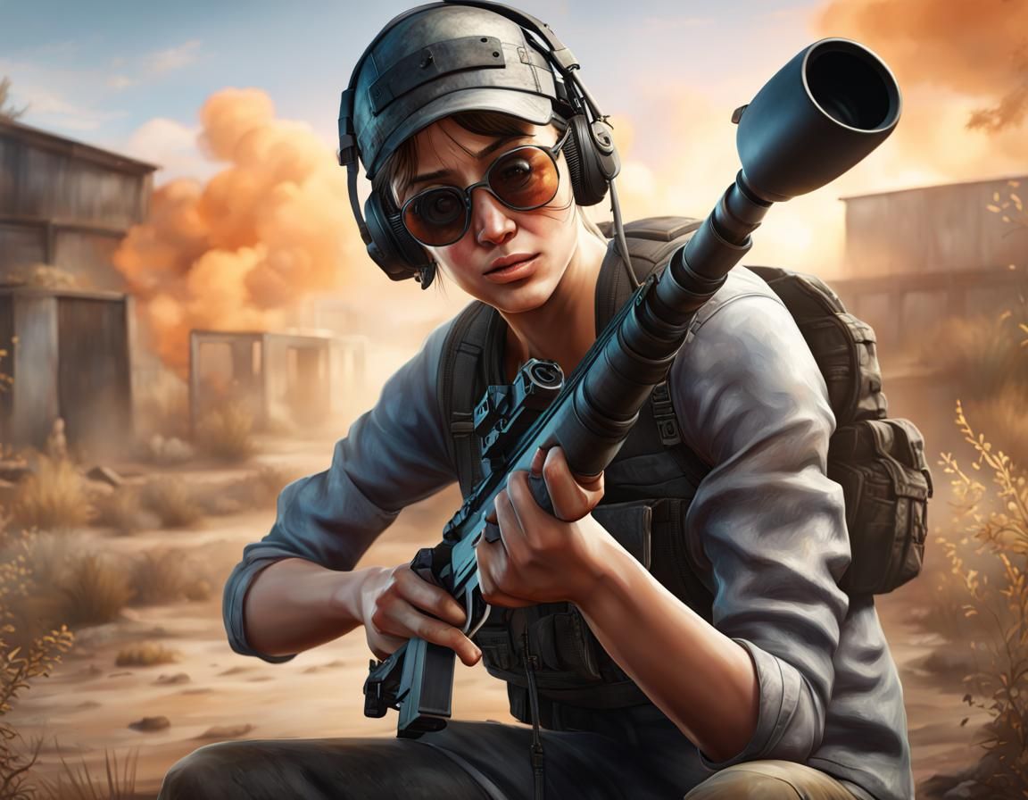 Hyperrealistic PUBG Sniper in Splash Art Style