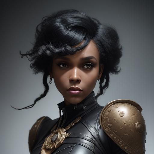 Janelle Monae Portrait in Retro Leather, Digital Art