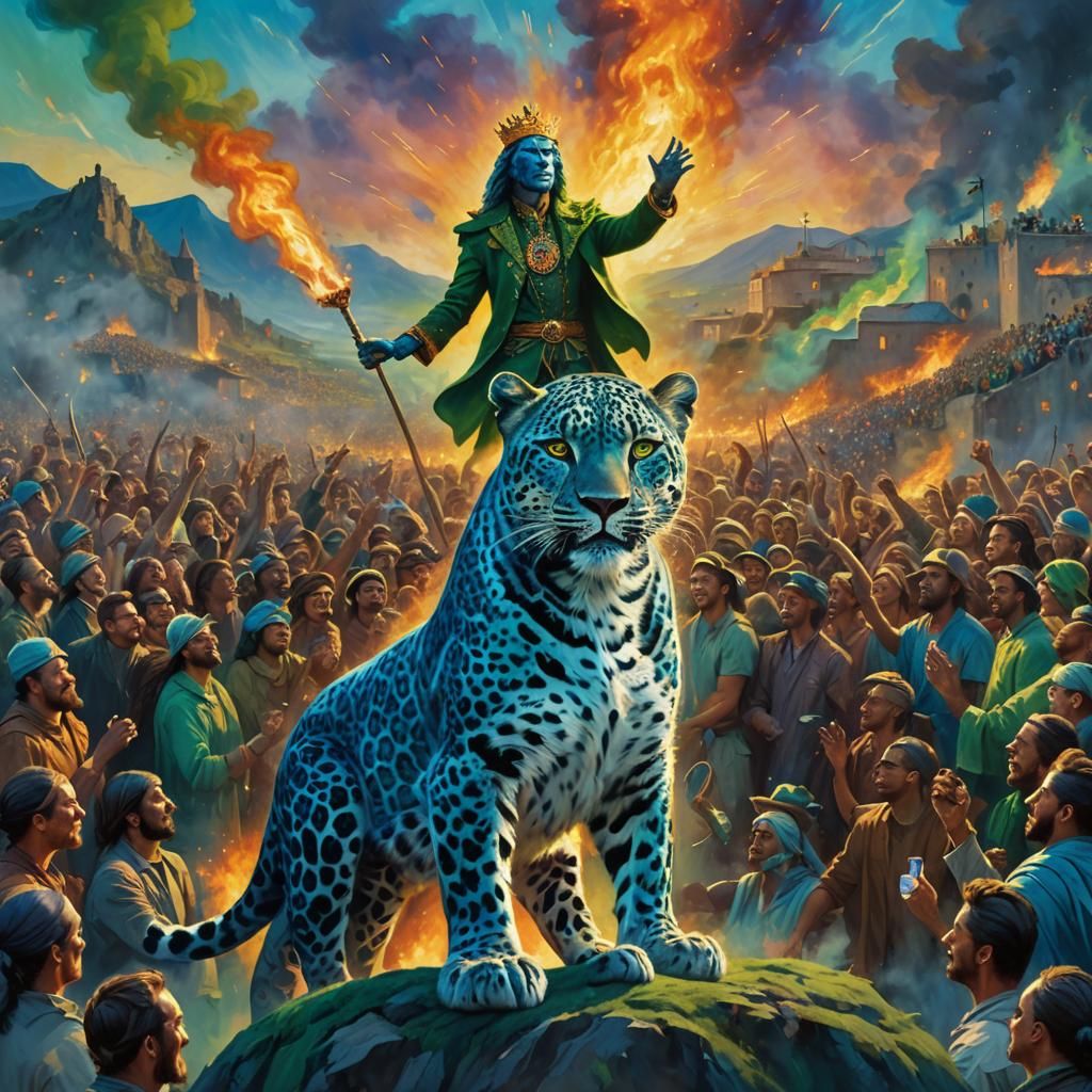 Blue Leopard King in Visionary Fantasy Art