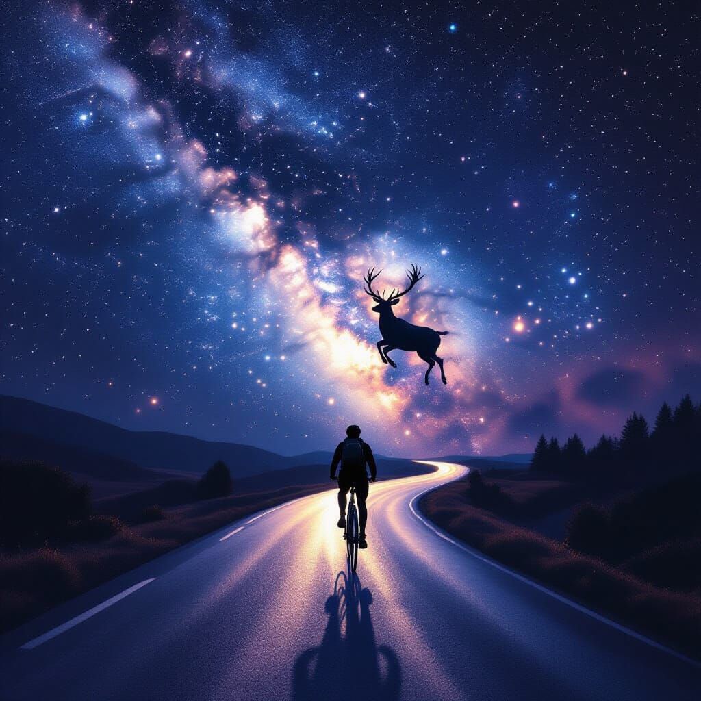 Cyclist in Nebula on Ethereal Road
