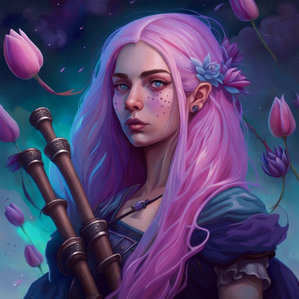 Eerie Gothic Elf with Bagpipes in Medieval Setting