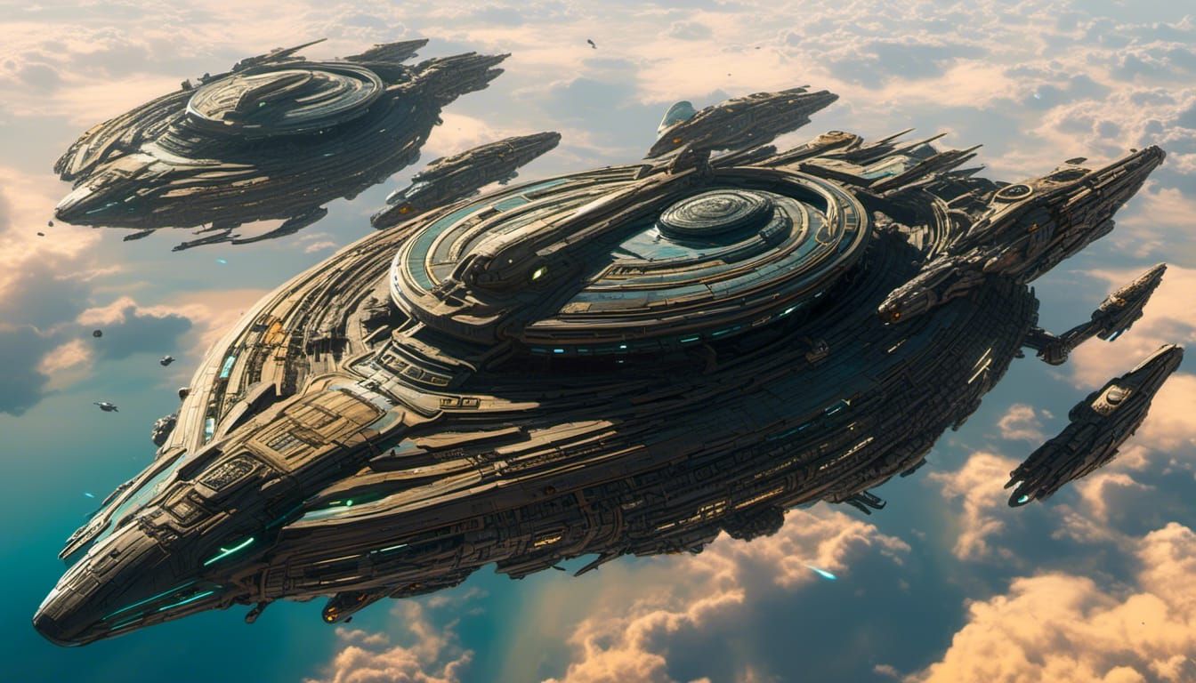 Capital Spaceships Hovering Above Space Station