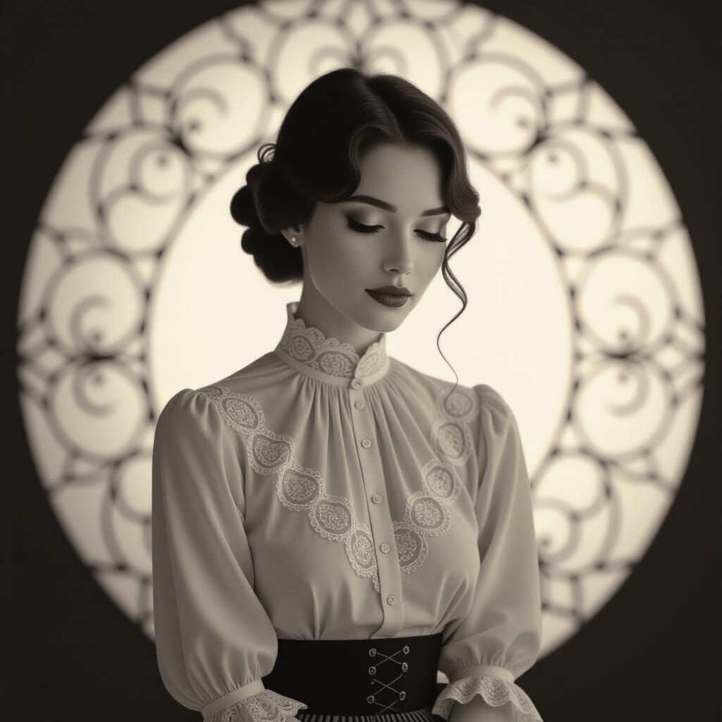 Elegant Woman in Noir Style with Art Nouveau Lines