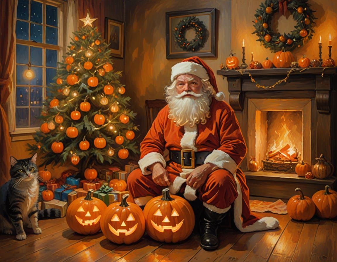 Cozy Twilight Holiday Interior with Pumpkin Ornaments