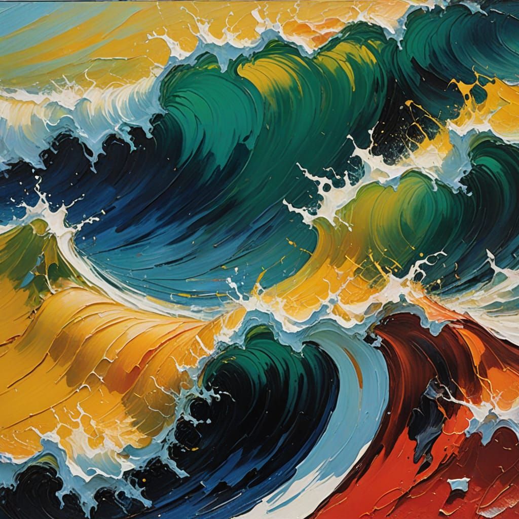 Abstract Oil Painting of a Wave Crashing