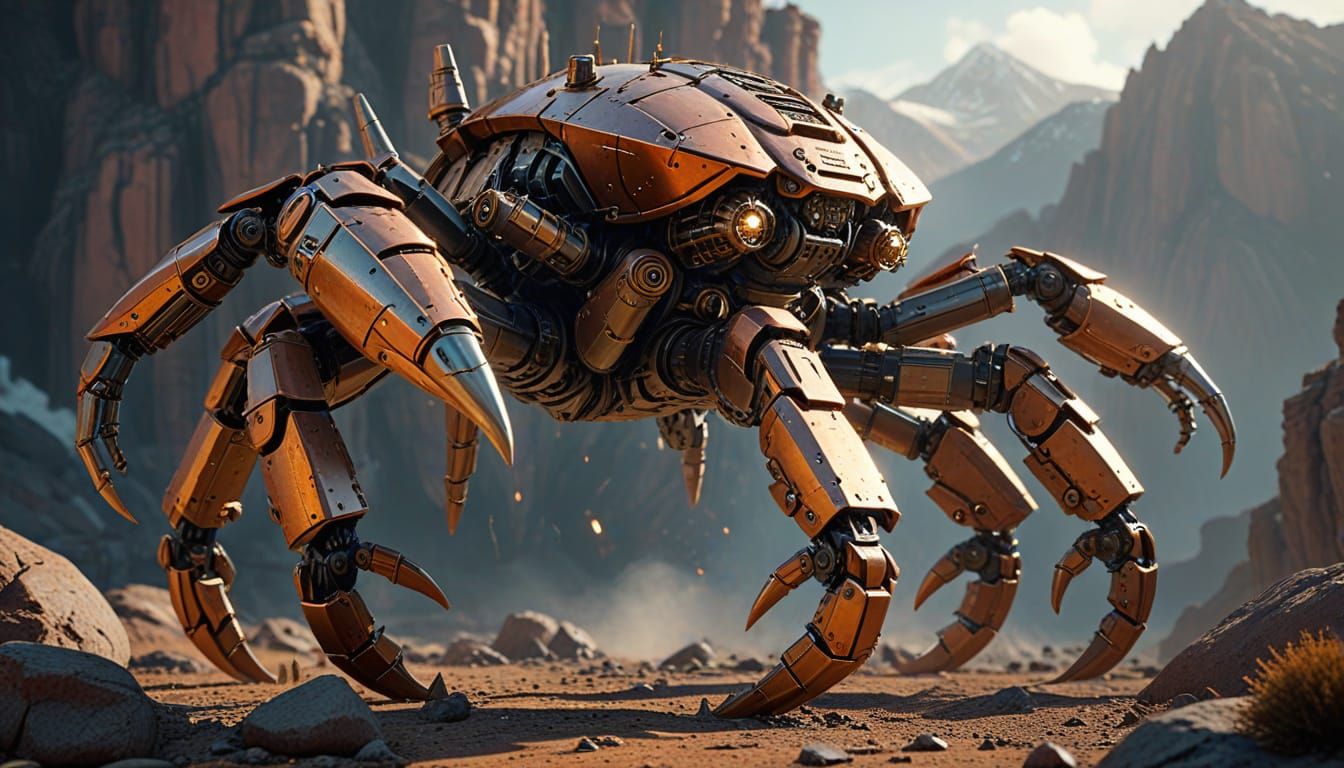 Steampunk Crab Robot Launches Missiles in Mountains