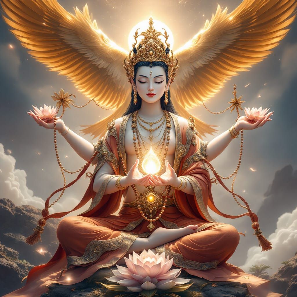 Four-Armed Avalokitesvara with Garuda in Anime 3D Style