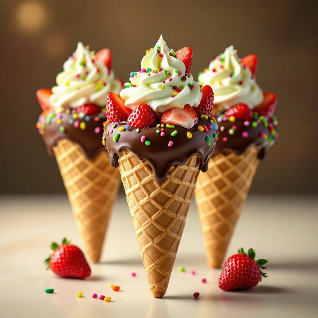 Mouthwatering Waffle Cones with Pistachio Cream and Chocolat...