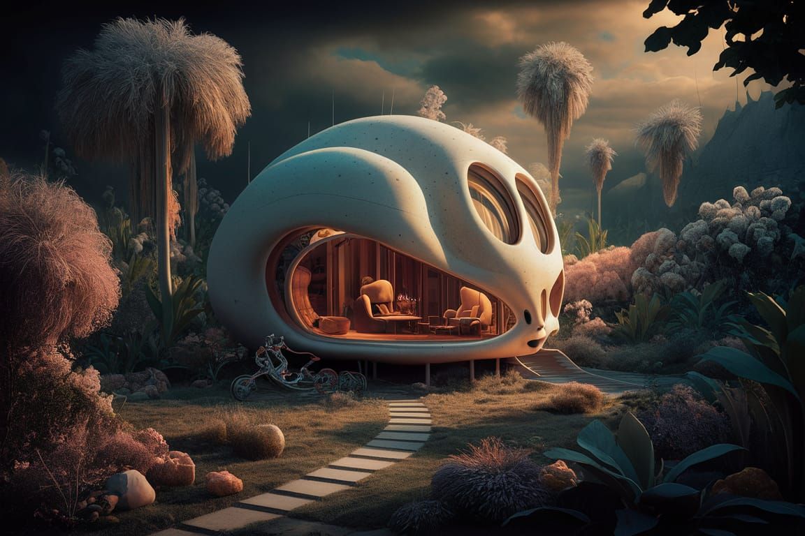 Anthropomorphic Creature in Grotesque Florid Landscape