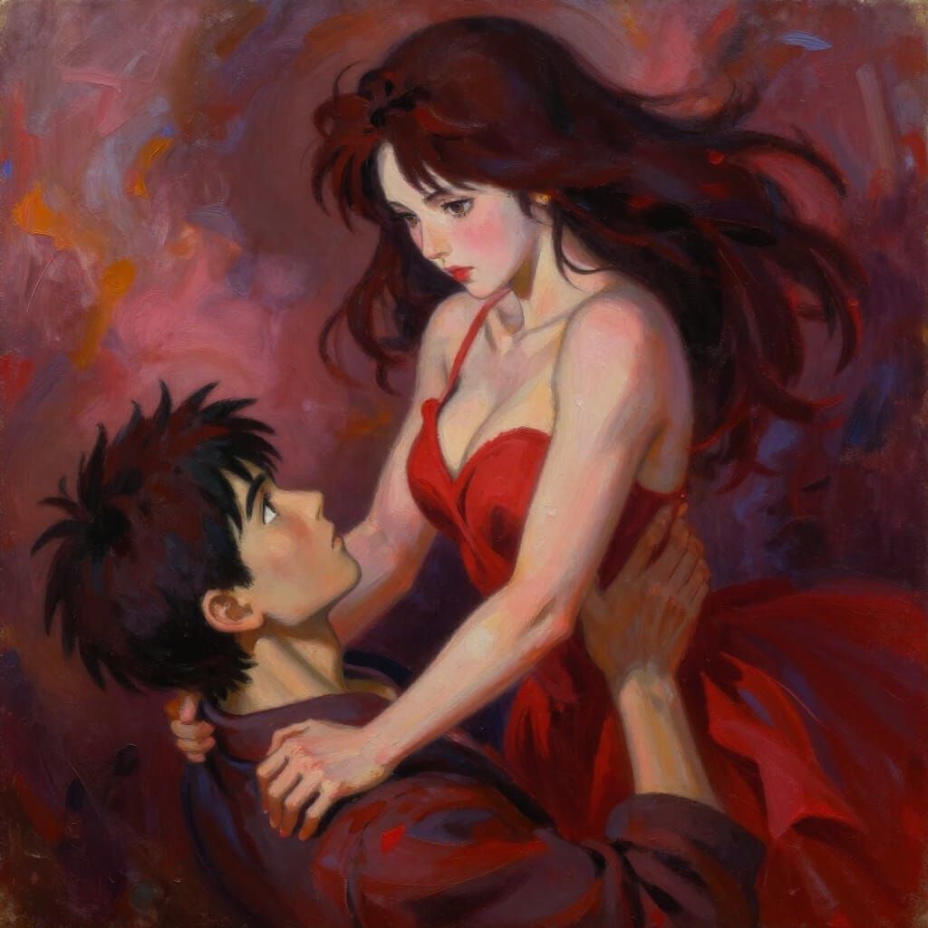 Intense Lovers Embrace in Fine Art Oil Painting