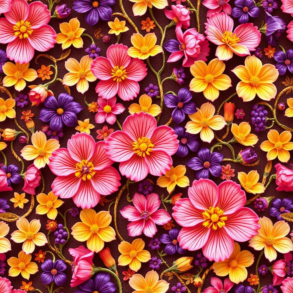 Vibrant 3D Embroidered Wildflower Pattern
