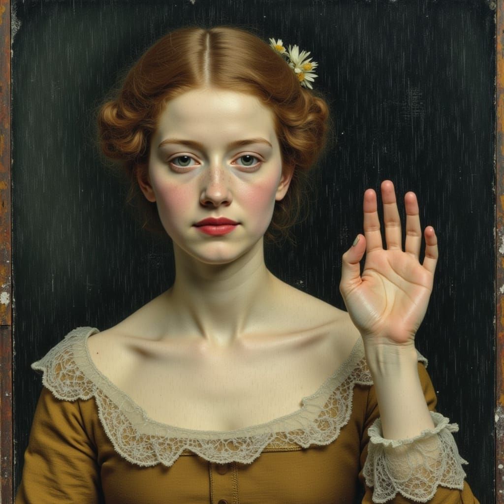 Rain-Streaked Portrait of a Woman in 1650s Style